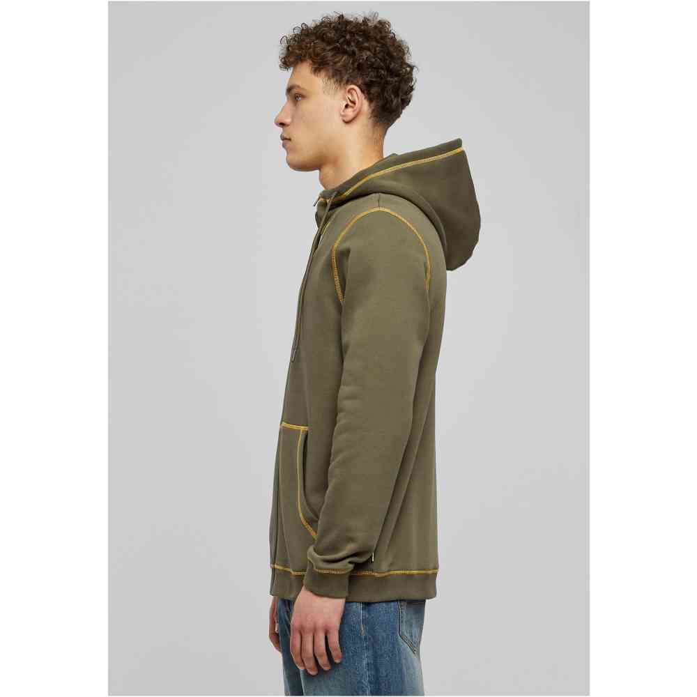Urban Classics - Organic Contrast Flatlock Stitched Zip hoodie - Green/Yellow